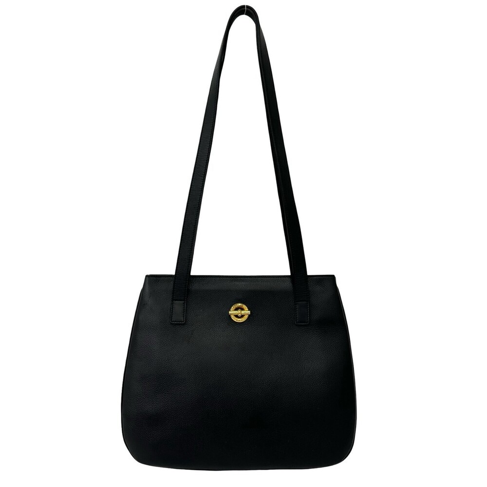 CELINE Vintage Circle Logo Hardware Leather Tote Bag Semi-Shoulder Black 16488